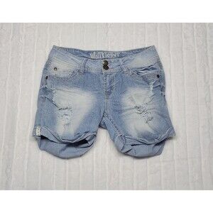 Wallflower Women's Size 5 Embroidered Cuffed Jean Shorts Denim Distressed Boho